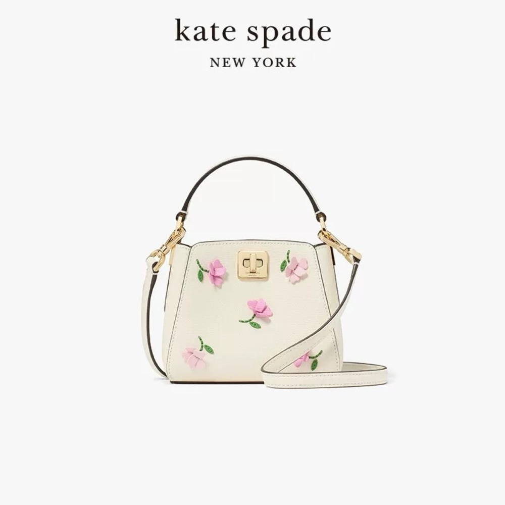 Kate Spade Cream Floral Handbag Phoebe Applique Mini Top Handle Crossbody
